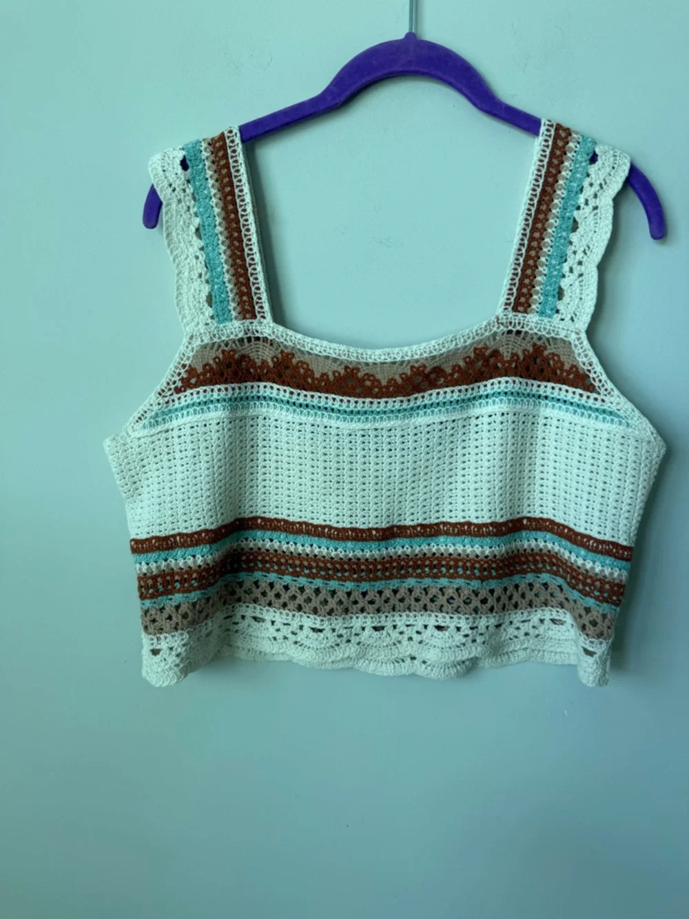 Rebellion cream Crochet boho striped Crop top size large - Picture 7 of 8